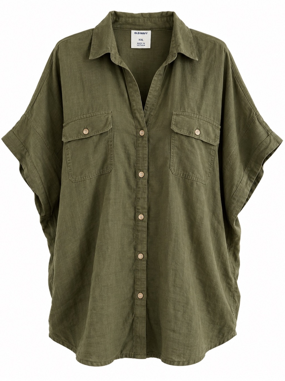 NWT Old Navy Olive Linen Blend Utility Shirt Blouse XXL